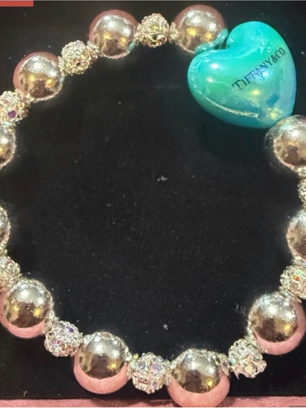 Tiffany & Co. Silver Beaded Bracelet with Turquoise Heart Charm